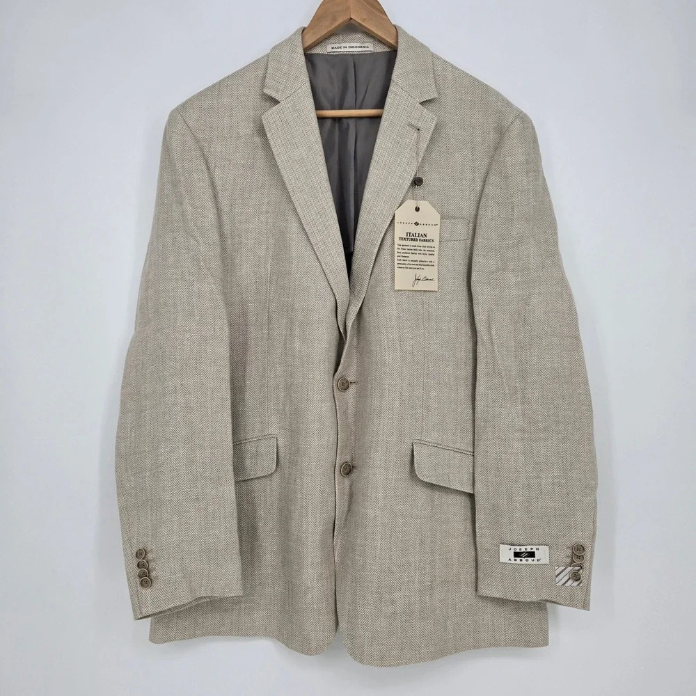 NWT $399 Joseph Abboud 100% Linen Cream Herringbone Blazer Jacket Mens 44
